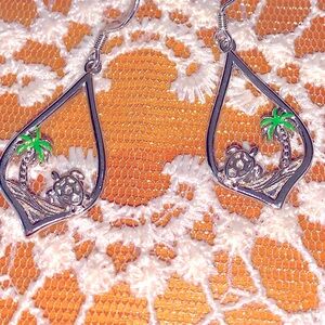 Silver and Green Palm Tree Earrings